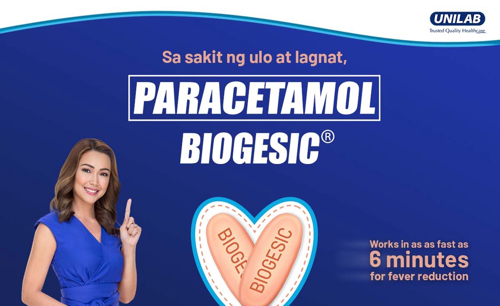Unilab Biogesic 20 Tablets 500mg Paracetamol for Headache and Fever