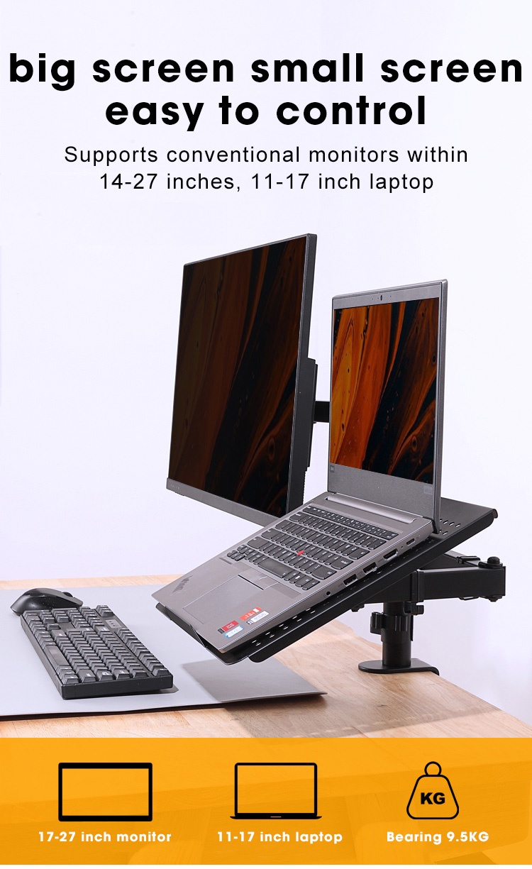 Monitor and Laptop Mount Stand Tray Desk Table Clamp, Adjustable Monitor Arm Desk Mount Bracket