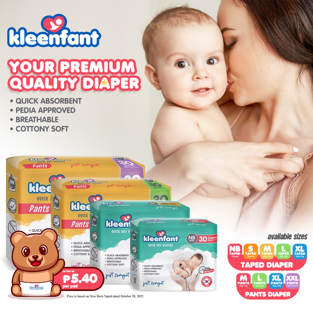 Kleenfant Diaper for Baby Taped XL Pack of 2, 60 pad Baby Needs