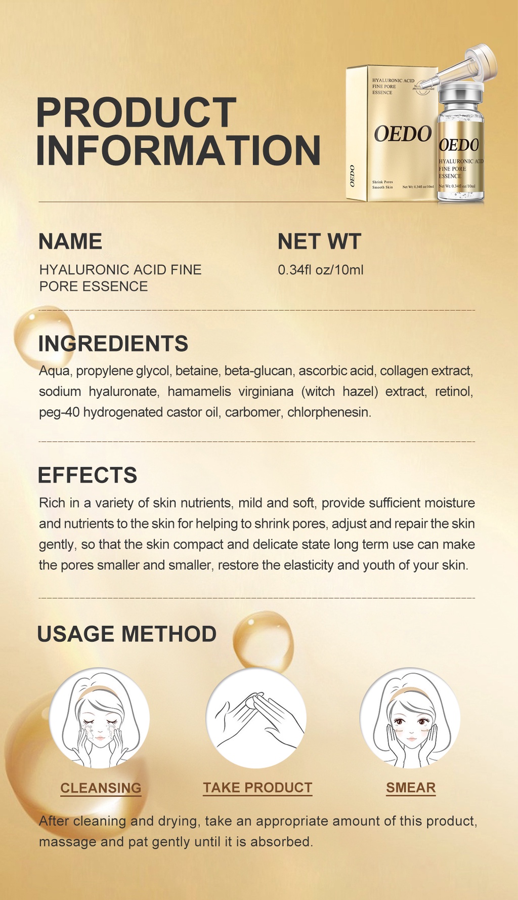 OEDO Shrink Pores Serum Hyaluronic Acid liquid Moisturizing Face Serum