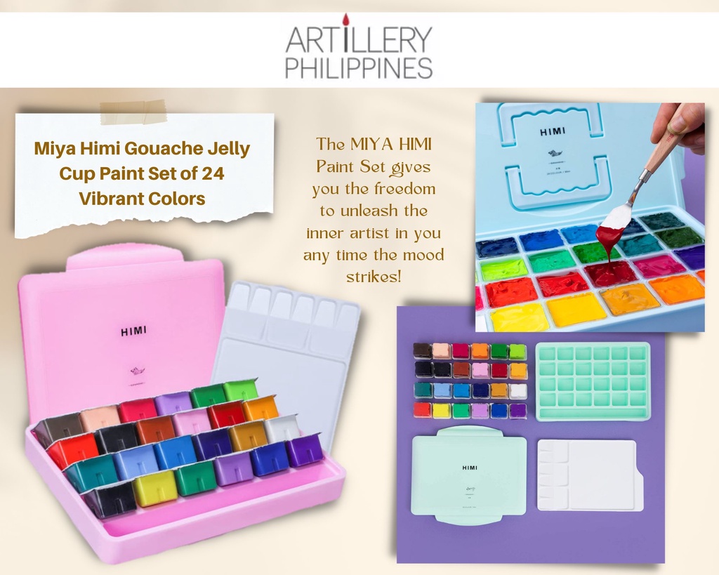 MIYA Himi Gouache Jelly Cup Paint Set Of 24 With Brushes + Miya Himi