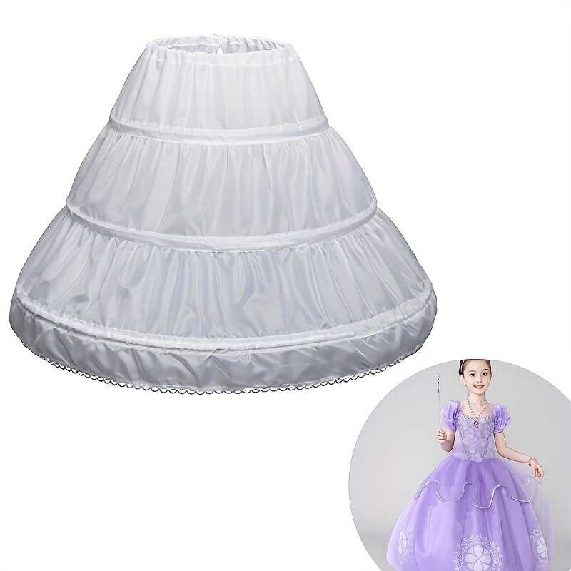White Petticoat Para Sa Mga Bata A-Line 3 Hoops One Layer Lace Trim Dress Underskirt Elastic Waist