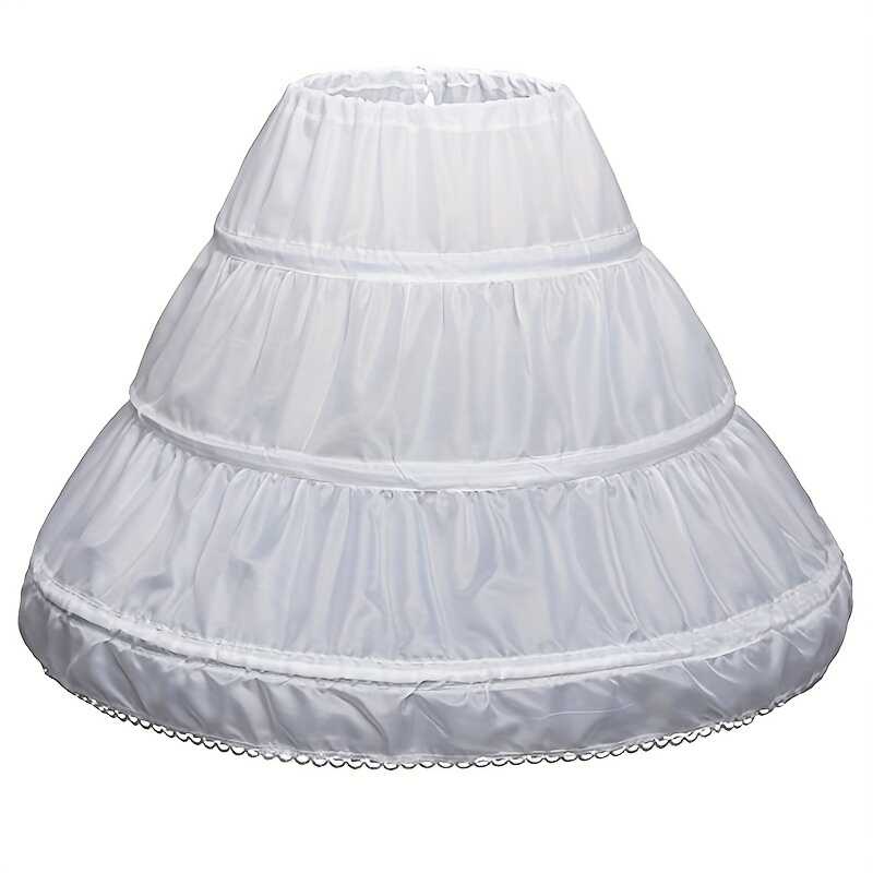 White Petticoat Para Sa Mga Bata A-Line 3 Hoops One Layer Lace Trim Dress Underskirt Elastic Waist - Image 4