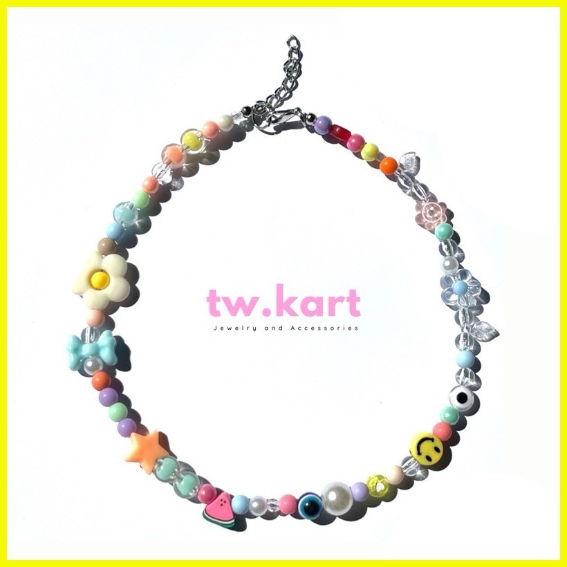 TW KART YK2 AESTHETIC CUTE BEADED NECKLACE / SMILEY/ KIDCORE/ AESTHETIC 14-16 INCHES NEW DESI