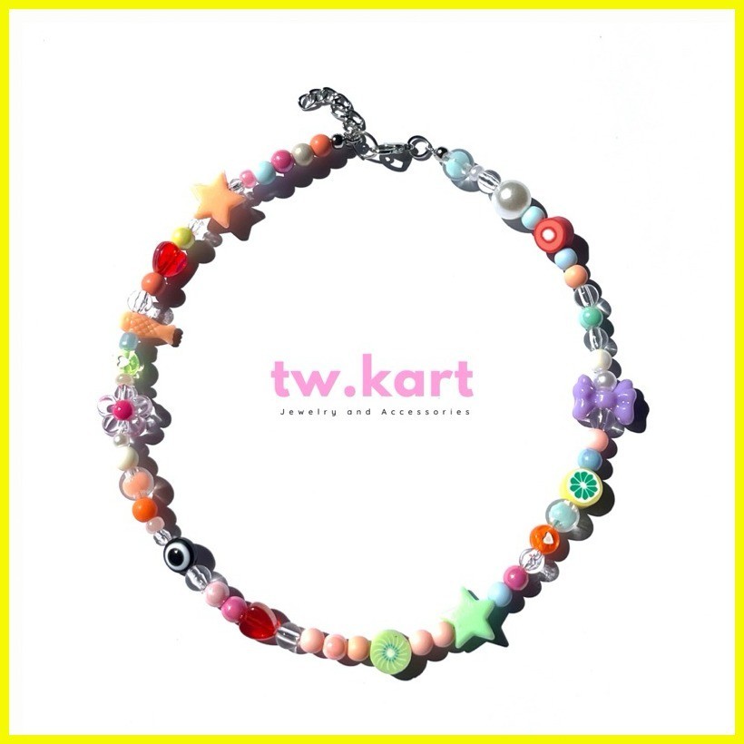 TW KART YK2 AESTHETIC CUTE BEADED NECKLACE / SMILEY/ KIDCORE/ AESTHETIC 14-16 INCHES NEW DESI