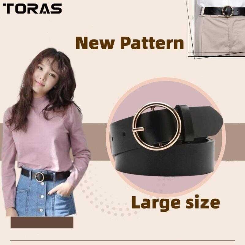 Toras Women S Fashion Simple Vintage Metal Bohemian Leather Circular Buckle Belt Women New Korean B - Image 3