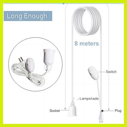 7D  3M, 5M, 8M, 10M   Extension Light Lamp Cord Cable Bulb Holder E27 Socket with Switch