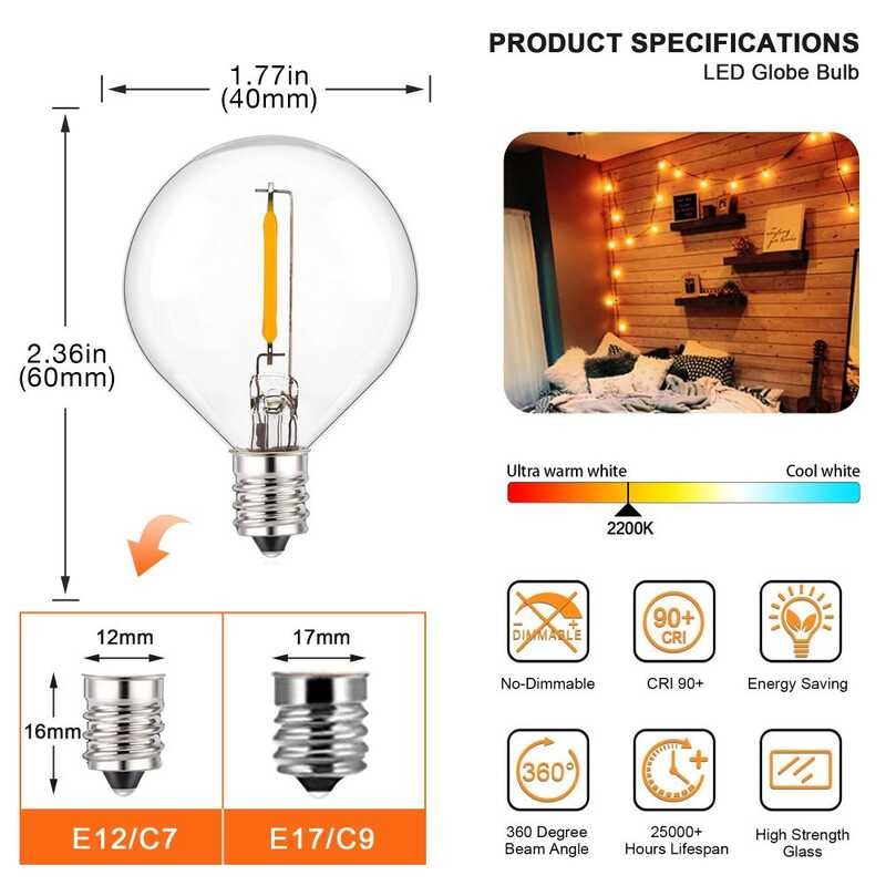 Ed8c 25Pcs Vintage G40 LED Replacement Light Bulbs 1W E12 Socket 220V 110V Warm White 2200K Cle - Image 5