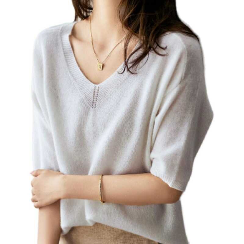 2024 In Vogue Spring/Summer 2024 Loose Lazy Style Top V-neck Thin Wool Sweater Half