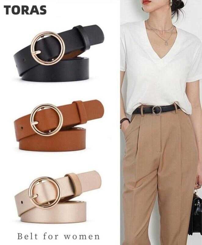 Toras Women S Fashion Simple Vintage Metal Bohemian Leather Circular Buckle Belt Women New Korean B - Image 1