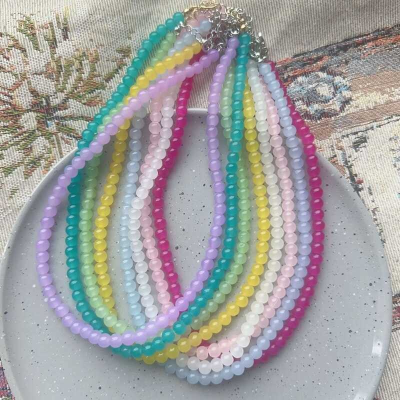 Korean COD Fashion Summer Colorful Glass Bead Choker Necklace For Women Trend Sweet Aesthetic Y2k C
