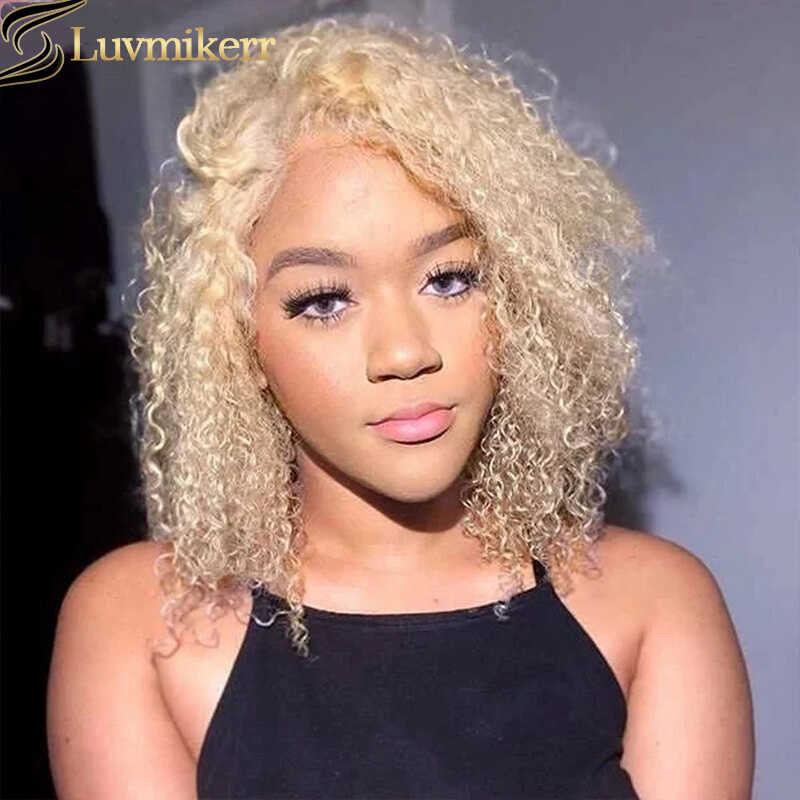 HD Water Wave Transparent Blonde 613 Front Curly Short Bob Human Hair 13x6x1 Lace Frontal Wig a