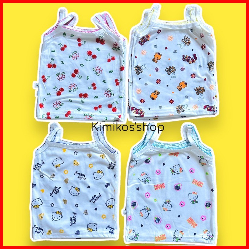 12PCS KIDS SPAG COTTON PRINTED (0-2YRS OLD) LOGO 4DESIGN ONLY WHITE GIRL BABY SPAGHETTI SAND