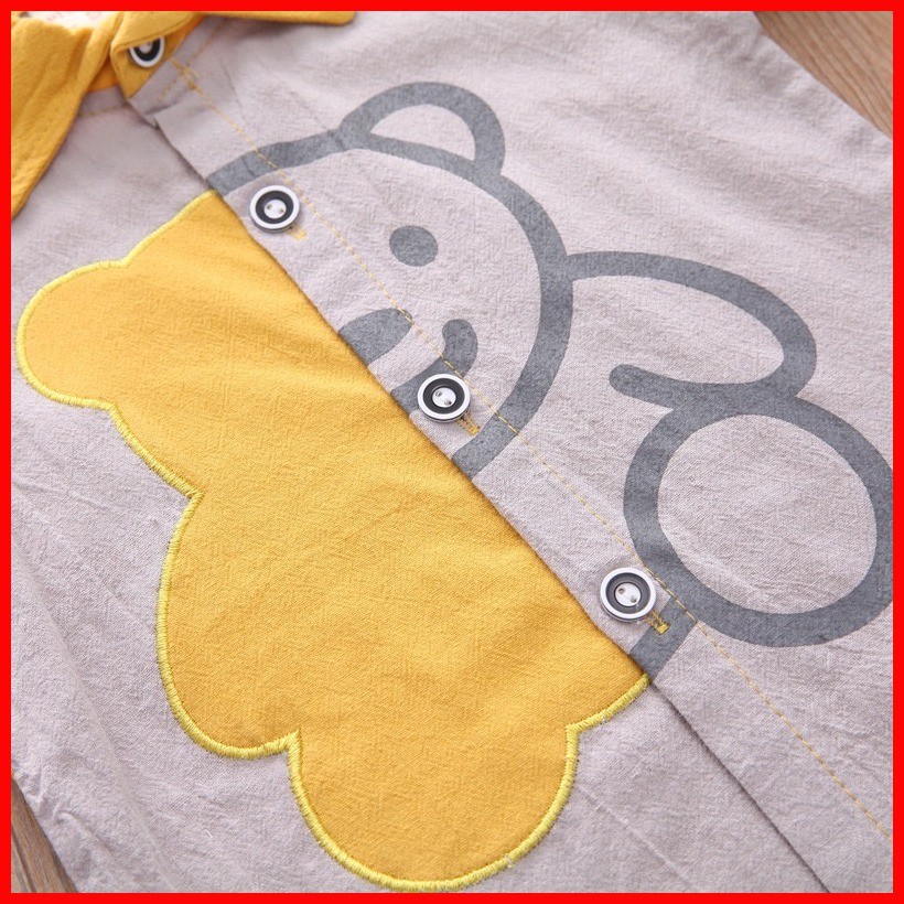 6mos-4yo Polo Shirt Short Terno Yellow Bear Design Summer Terno for Kids Boys