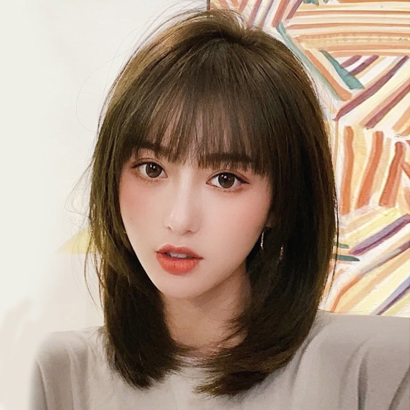 in stock Wig Women’s Short Hair Artificial Hair Mid-Length Hair Natural  Chic Face Collarbone Length Haircut Full-Head W