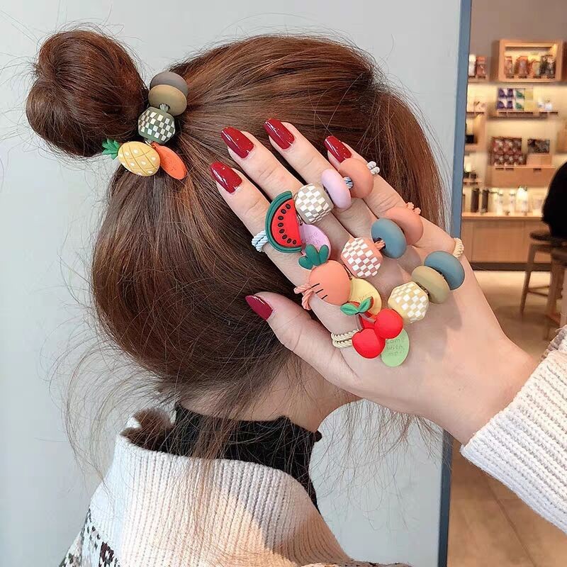 in stock Korean Girl Fruit Elastic Rubber Band Bow Hair Rope Ponytail Knotted Hair Accessories Women Gifts