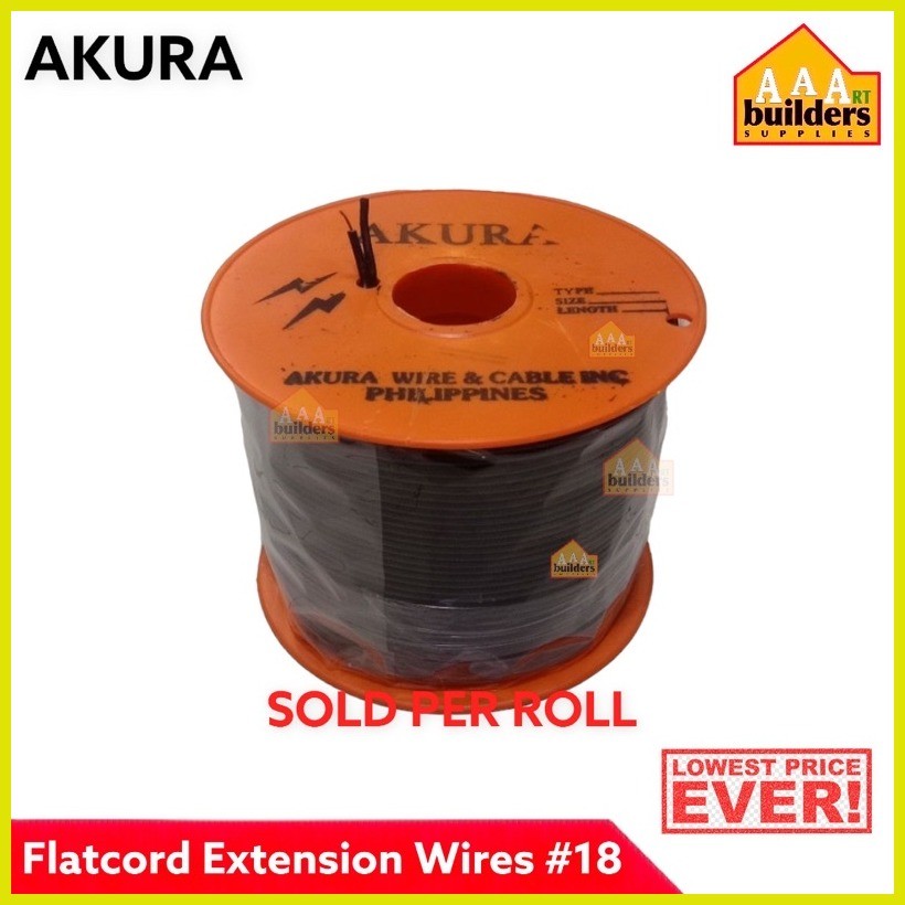 Akura Flatcord Extension Wire #16/#18 Black/Wire Sold per roll