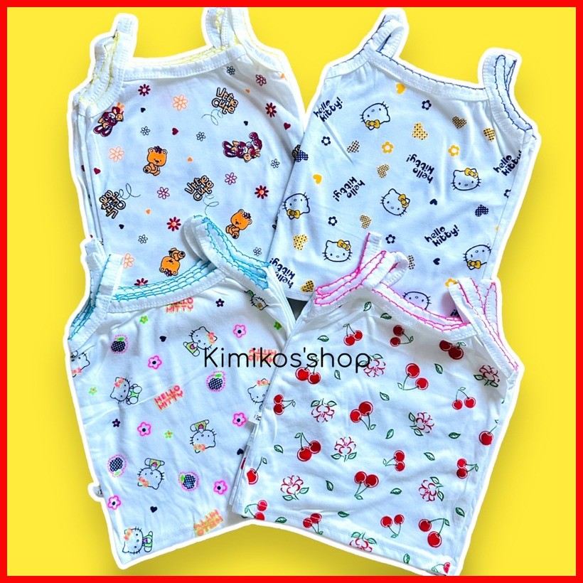 12PCS KIDS SPAG COTTON PRINTED (0-2YRS OLD) LOGO 4DESIGN ONLY WHITE GIRL BABY SPAGHETTI SAND
