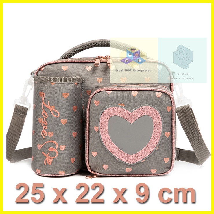 Kids Girls Heart Design Insulated Lunch Bag / School Picnic Food Storage / Adjustable Strap S