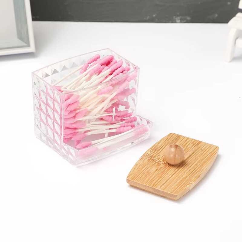 Storage Acrylic Round Pad Bathroom Jar  Organizer Cotton Swab Box Qtip Holder Dispenser with