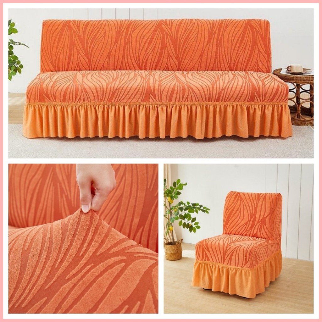 Exclusive Solid Color Reflections Wave Pattern Sofa Bed Cover Woven Pattern Cover Armless Folding S