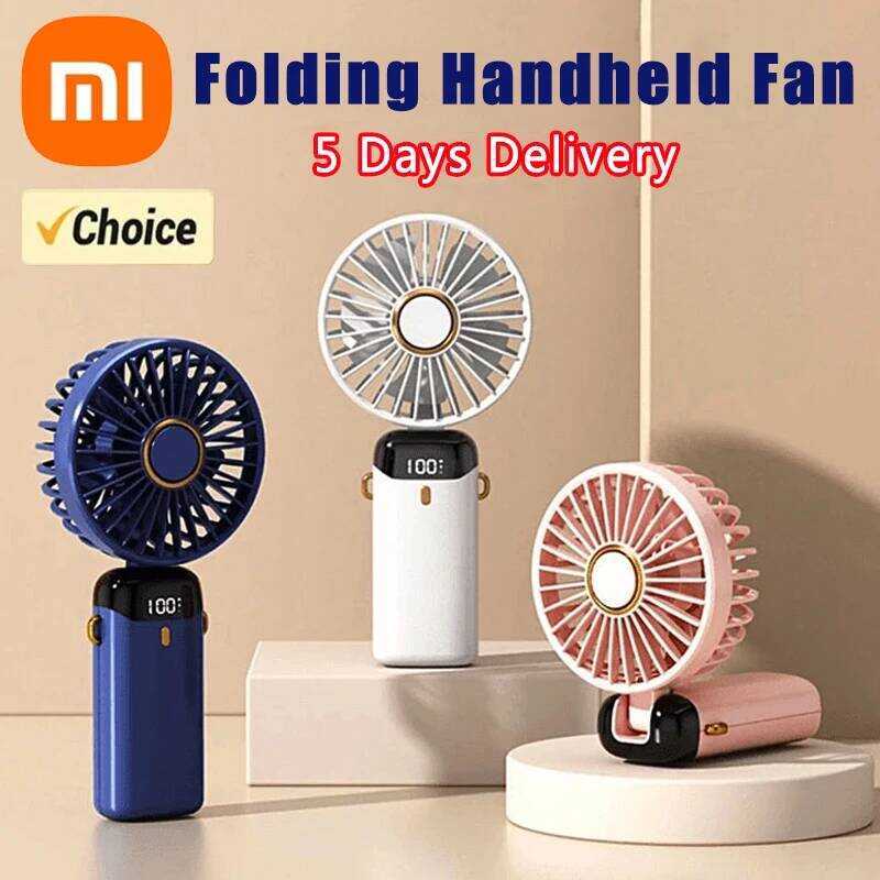 i @ USB Handheld Mini Fan Foldable Portable Neck Hanging Fans 5 Speed Rechargeable Fan With Phone @