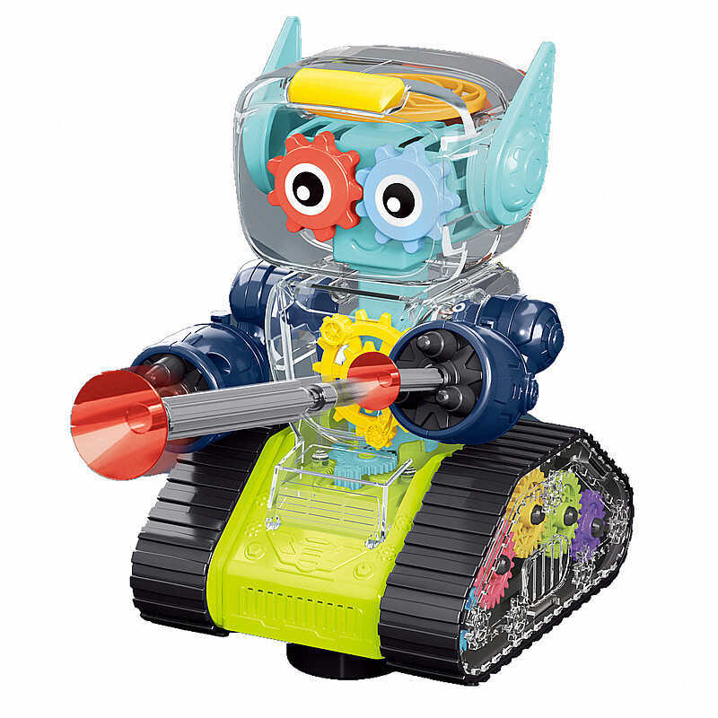 Universal Gear Transparent Robot, Vibrating and Ejectable Toy, Children's Light-Interactive Intellig - Image 2