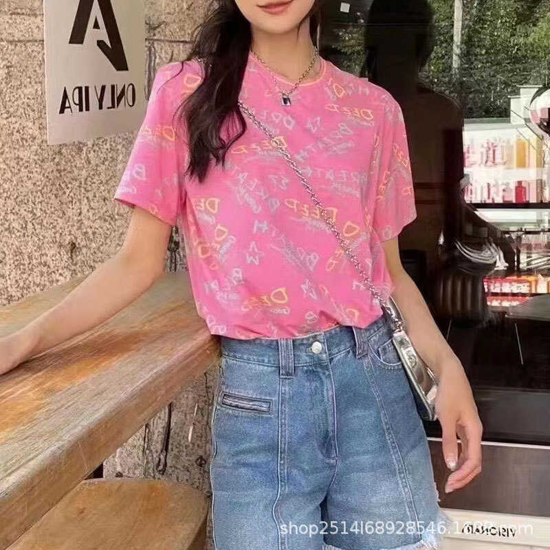 women's Gojia's new clothing 2024 summer collection features versatile casual round-neck letter-prin