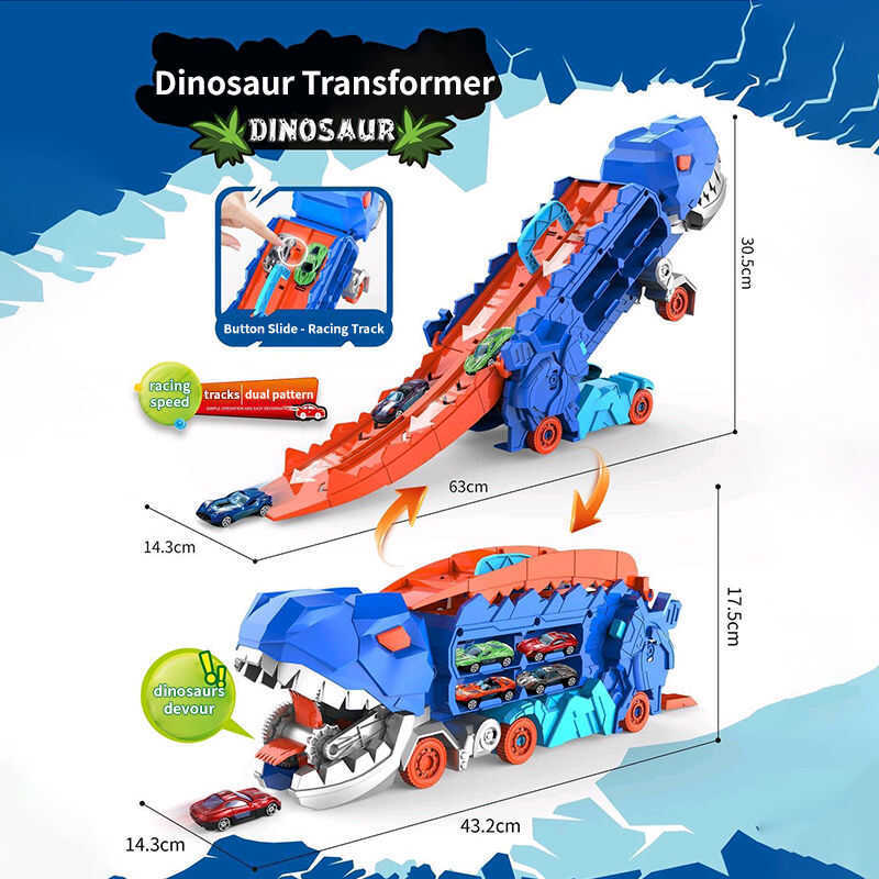 9Ee Children's Deformed Dinosaur Truck Toy Storage Catapult Slide Transport Trac - Image 3