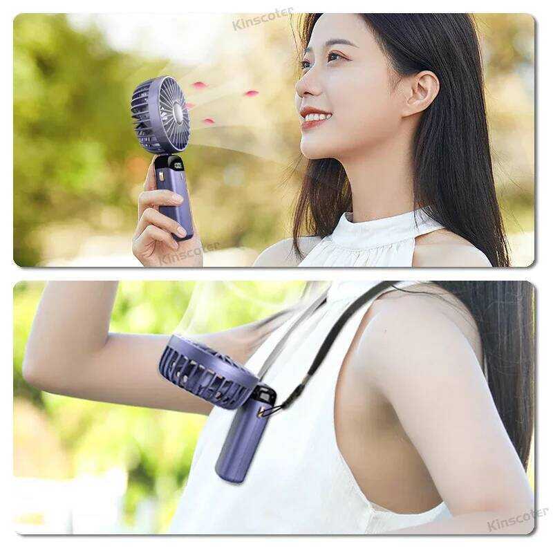i @ USB Handheld Mini Fan Foldable Portable Neck Hanging Fans 5 Speed Rechargeable Fan With Phone @ - Image 4