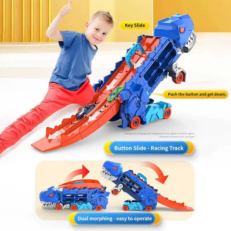 9Ee Children's Deformed Dinosaur Truck Toy Storage Catapult Slide Transport Trac - Image 4