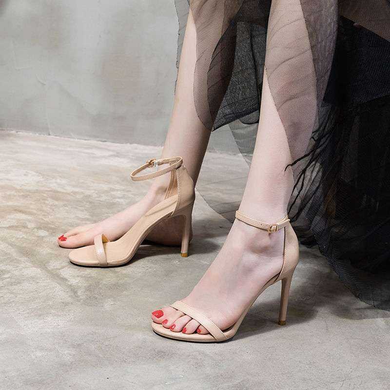 igh Heels Versatile Elegant Nude Color One-Strap Fashion Fresh Girl Sandals Fairy Style Ins Trend - Image 3