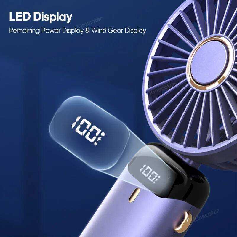 i @ USB Handheld Mini Fan Foldable Portable Neck Hanging Fans 5 Speed Rechargeable Fan With Phone @ - Image 3