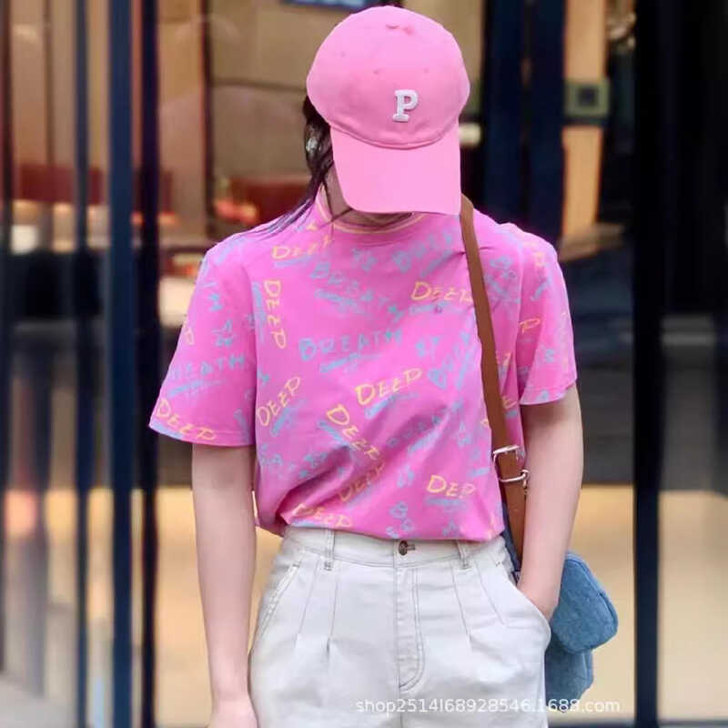 women's Gojia's new clothing 2024 summer collection features versatile casual round-neck letter-prin - Image 2
