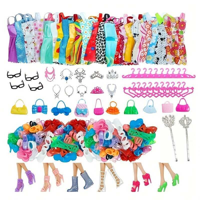 1Set Random Accessories For Girl Shoes Boots Mini Dress Handbags Crown Hangers Glasses Dol