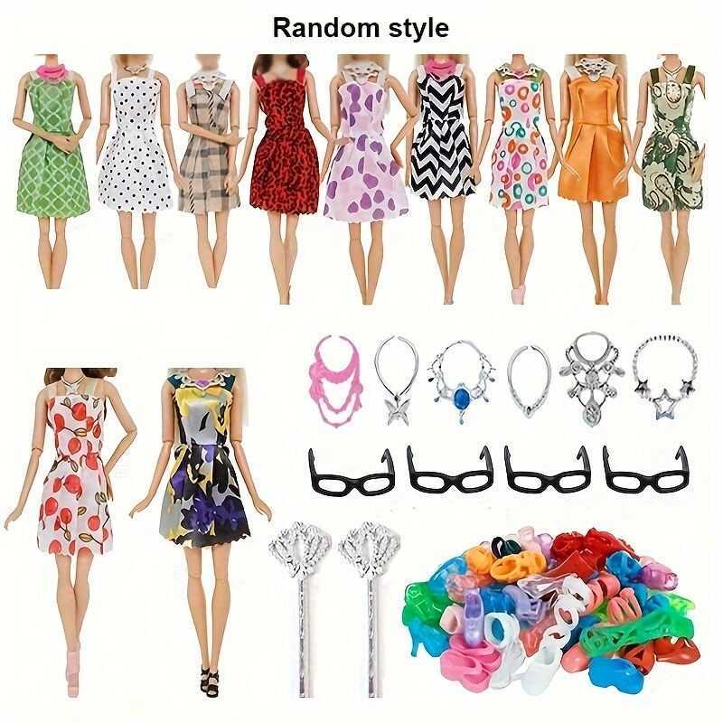 1Set Random Accessories For Girl Shoes Boots Mini Dress Handbags Crown Hangers Glasses Dol - Image 4