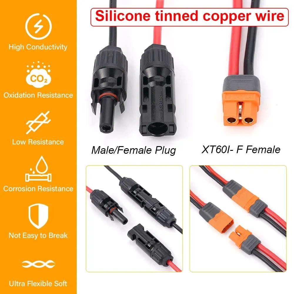 Solar Charge Cable Connector Professional MC4 to XT60i Solar Charge Adapter  Solar Panel Cable — view 4