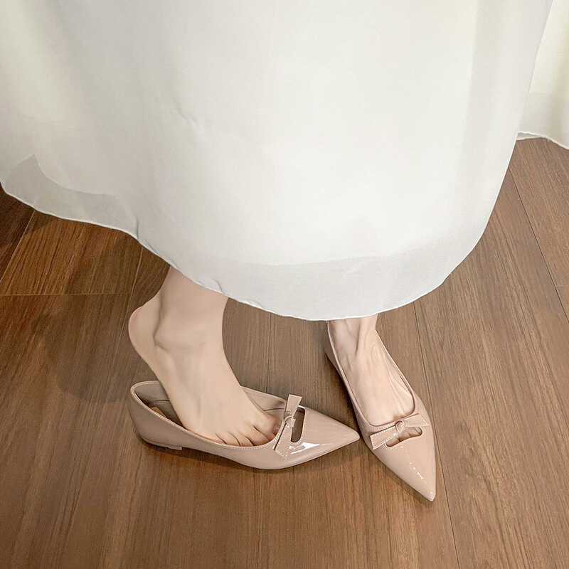 Bow, Perfect For Pairing With Skirts, 2025 French Style, Stunning Pointed-Toe Slip-On Shallow Shoes - Image 3