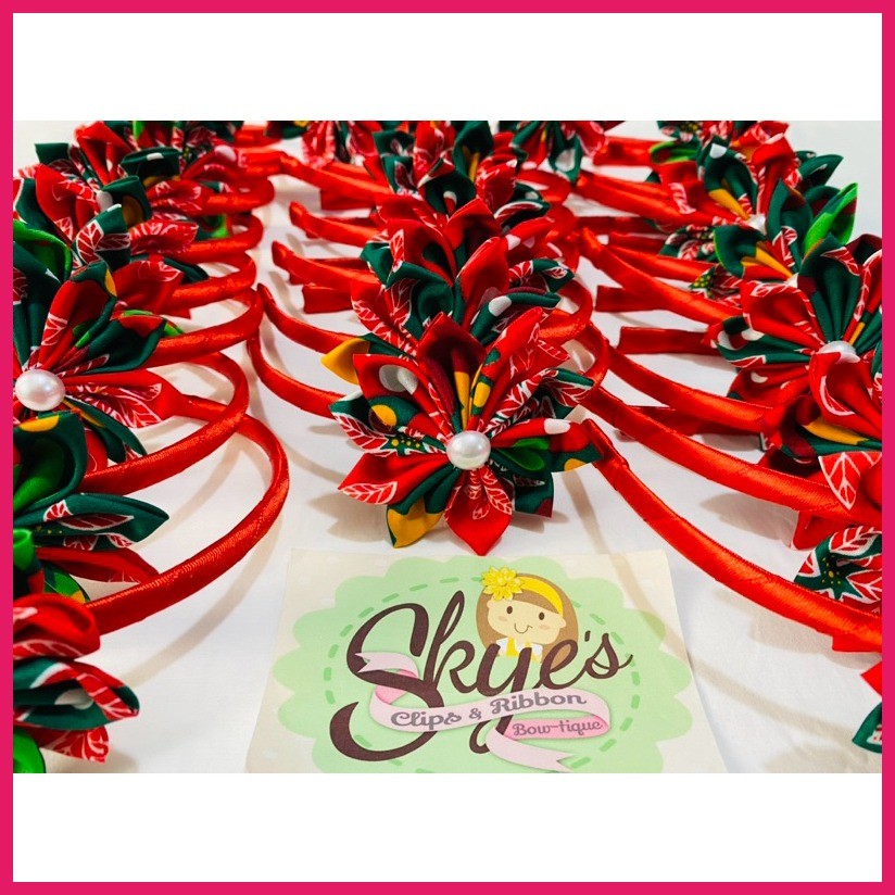Christmas Fabric Flowers Clips Headband Elastic Band Baby Girl Softband SCRB Hair Accessories - Image 2