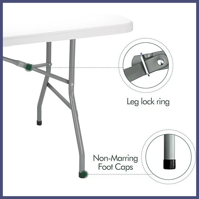 Lead Value Folding Table 6FT Heavy Duty Long Table Outdoor Portable Dining Table Study Table For 10 - Image 4