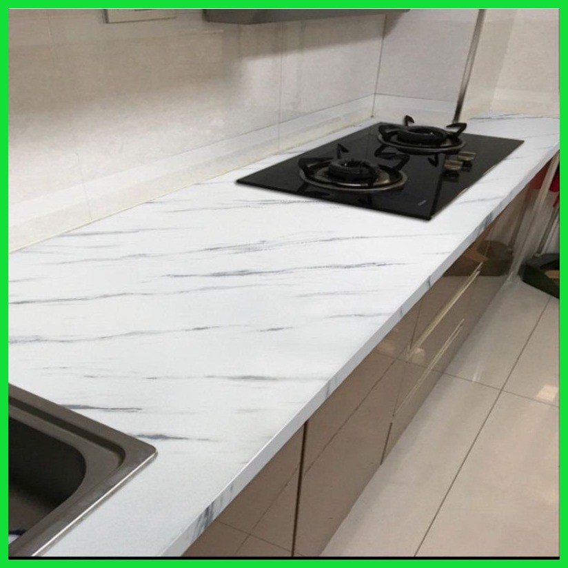 White Marble Kitchen Sticker 3meters x 60cm Aluminum quality selfadhessive Oilproof and heatpro - Image 3