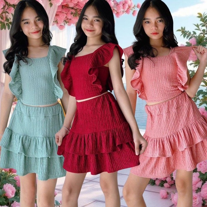 Set And Coords Fit Skirt Terno Top Ruffle Fashionable Kids Clothes Fit 8 To 12 Years Old Birthday F
