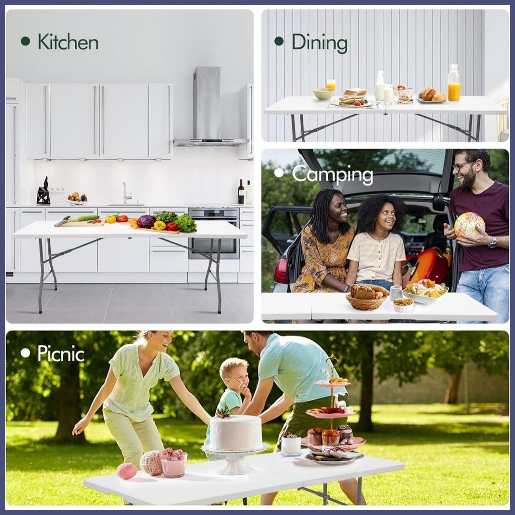 Lead Value Folding Table 6FT Heavy Duty Long Table Outdoor Portable Dining Table Study Table For 10
