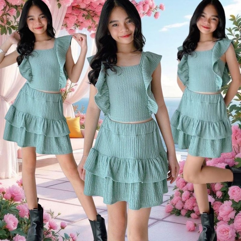 Set And Coords Fit Skirt Terno Top Ruffle Fashionable Kids Clothes Fit 8 To 12 Years Old Birthday F - Image 3