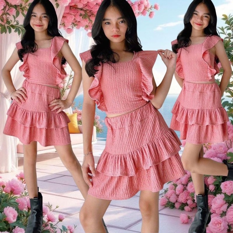 Set And Coords Fit Skirt Terno Top Ruffle Fashionable Kids Clothes Fit 8 To 12 Years Old Birthday F - Image 5