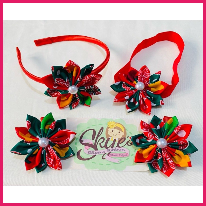 Christmas Fabric Flowers Clips Headband Elastic Band Baby Girl Softband SCRB Hair Accessories - Image 3