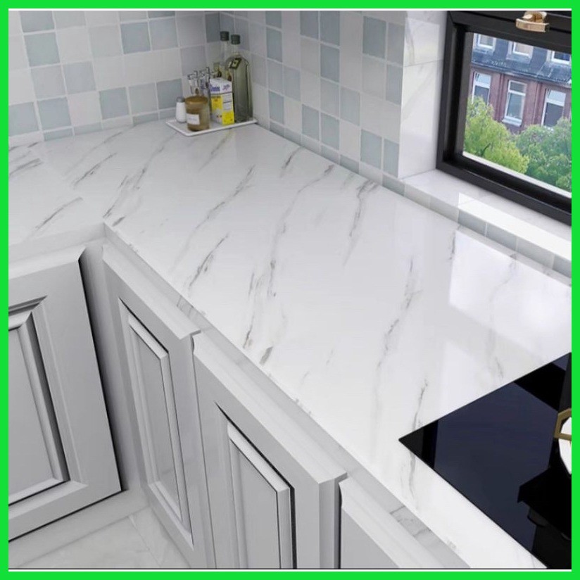 White Marble Kitchen Sticker 3meters x 60cm Aluminum quality selfadhessive Oilproof and heatpro - Image 2