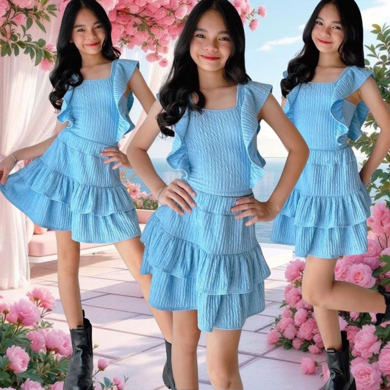 Set And Coords Fit Skirt Terno Top Ruffle Fashionable Kids Clothes Fit 8 To 12 Years Old Birthday F - Image 2