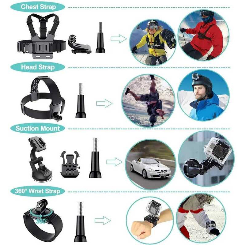 Action Camera Accessories Set For Gopro Hero13 12 11 10For Xiaomi Yi Insta360 X4 X3 Case Kit Strap - Image 2