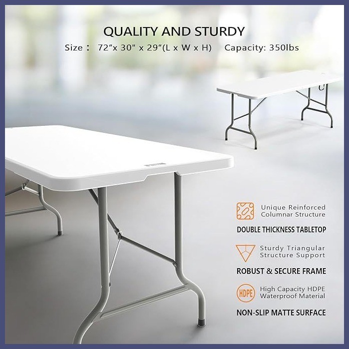 Lead Value Folding Table 6FT Heavy Duty Long Table Outdoor Portable Dining Table Study Table For 10 - Image 5